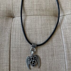 Black and Silver Winged Heart Pendant Necklace